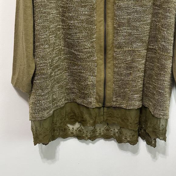 Logo Lounge Cardigan Sweater 1X Olive Green Long Sleeve Zip Front Lace Hem Comfy - Picture 4 of 10